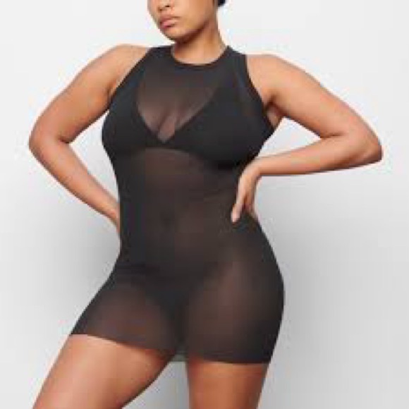 SKIMS Mesh Mini-dress in Onyx - Picture 2 of 8